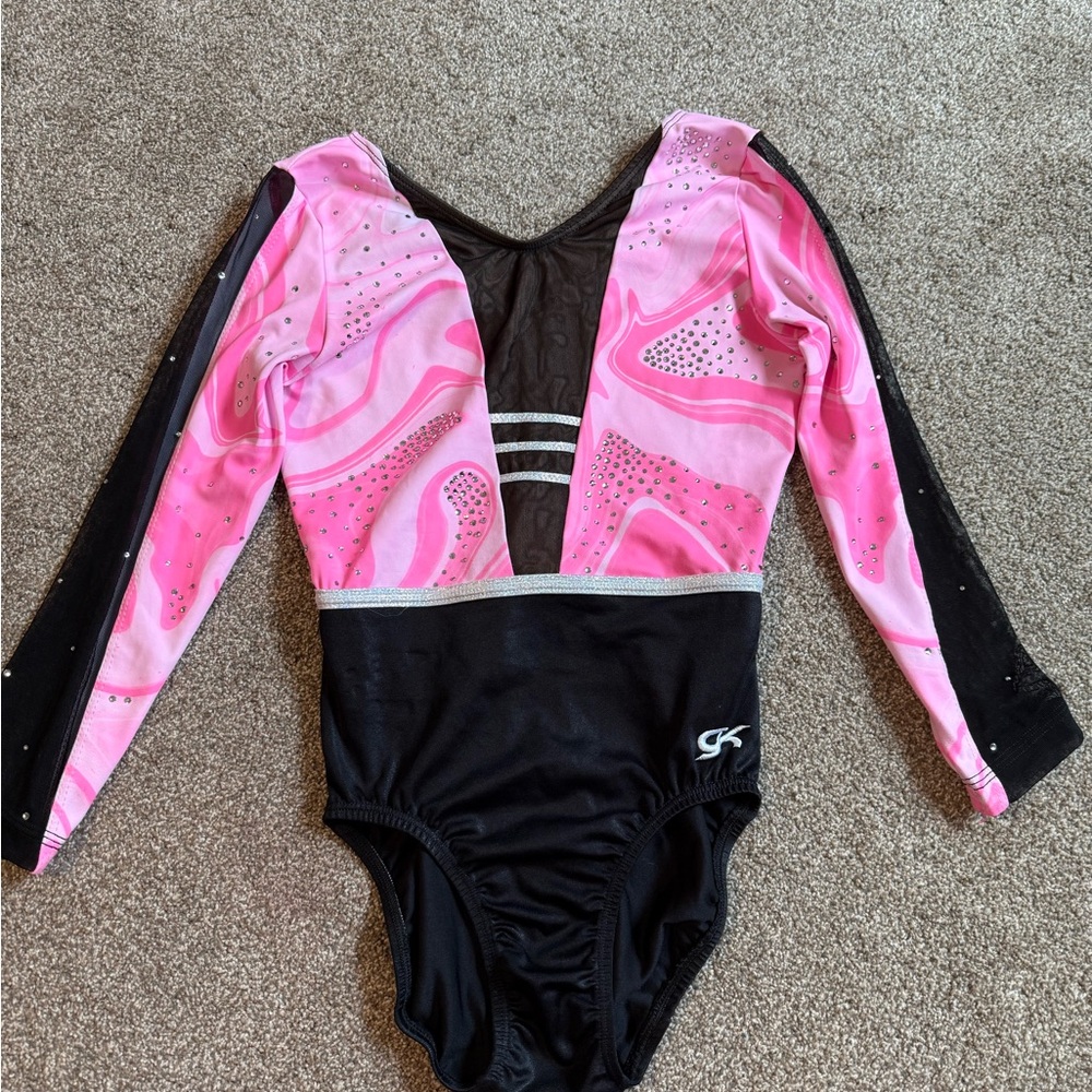 GK Competition AS Pink and Black Long Sleeve Leotard Adult Small